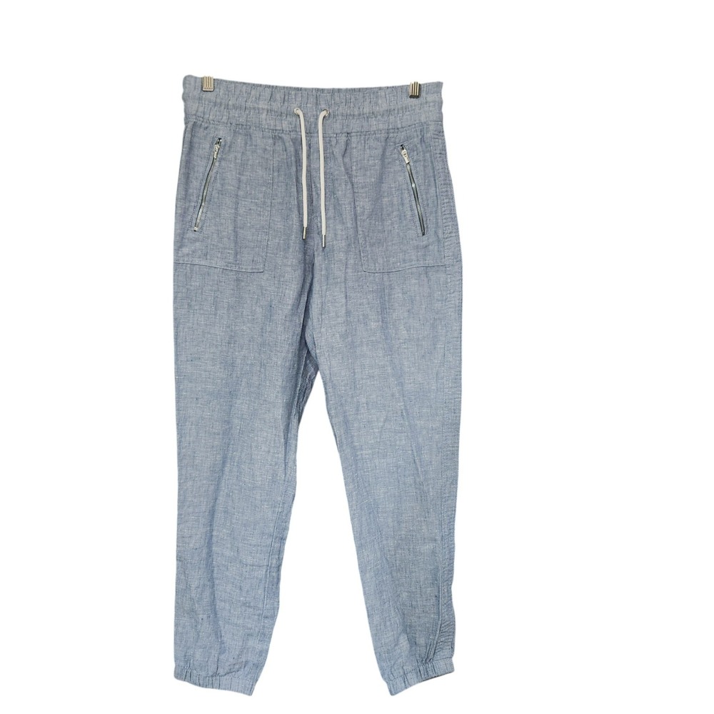 Athleta Cabo Linen Jogger Pants‎ Blue Chambray Size 8 Casual Travel Drawstring